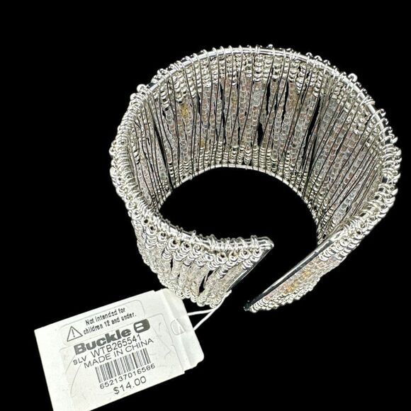 NWT Buckle Beaded Wide Cuff Fashion Bracelet Over Silver Tone - Picture 6 of 7